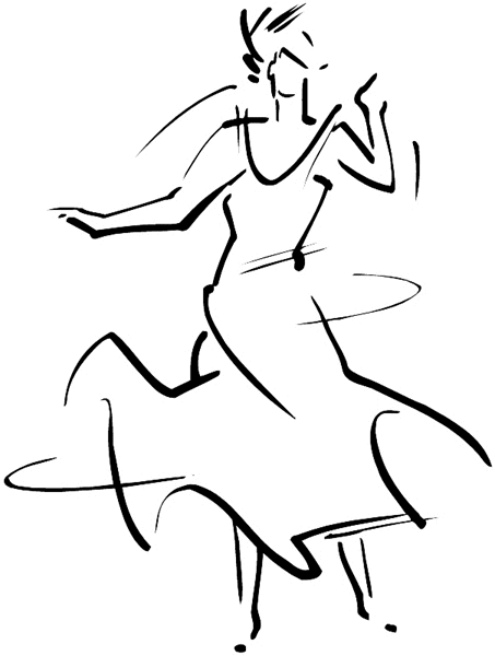 Modern lady with twirling dress vinyl sticker. Customize on line. Dancing 028-0129